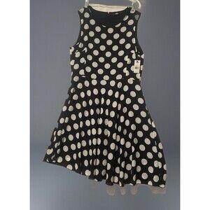 ~ NWT ~ ABS Women's Black Dress White Polka Dots Sz XL